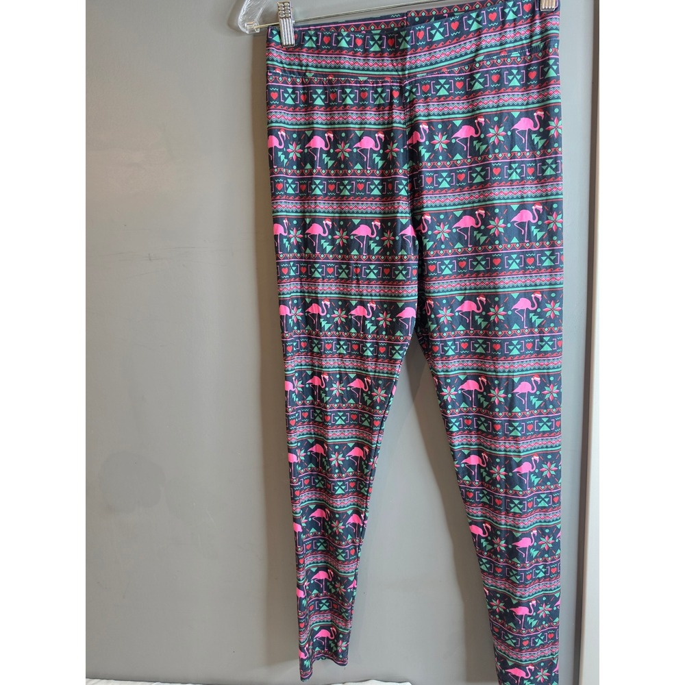Simply Southern Flamingo Santa Hat Fair Isle Christmas Leggings Regular XS-M